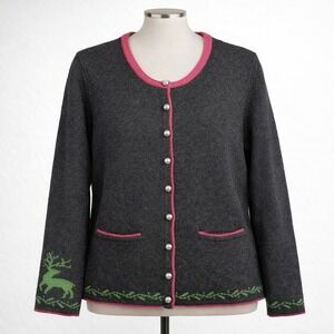 Hammerschmid Deer Wool Button‎ Cardigan Pink Size L Cottagecore Preppy Teacher
